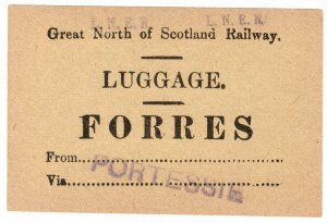 (I.B) Great North of Scotland Railway : Luggage Label (Portessie to Forres)