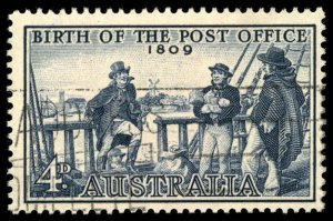 AUSTRALIA Sc 332 USED - 1959 4p -  Birth of Post Office - Postmaster I. Nichols