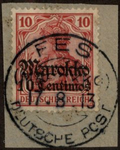 Germany 1911 FES Mi48 CDS Morocco Marokko 10c on 10pf USED 102615