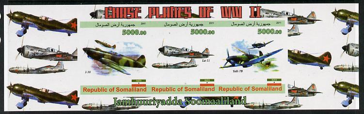 Somaliland 2011 Chase Planes of WW2 #02 imperf sheetlet c...