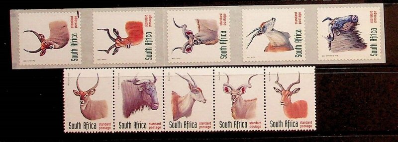 SOUTH AFRICA Sc 1036a+1036h NH ISSUE OF 1998 - REGULAR+BOOKLET STRIPS - ANIMALS