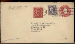 USA 1923 Montclair NJ Upfranked Postal Stationery Vienna Austria Cover 88919