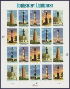 Southeastern Lighthouses Sheet of Twenty 37 Cent Postage Stamps Scott 3787-91