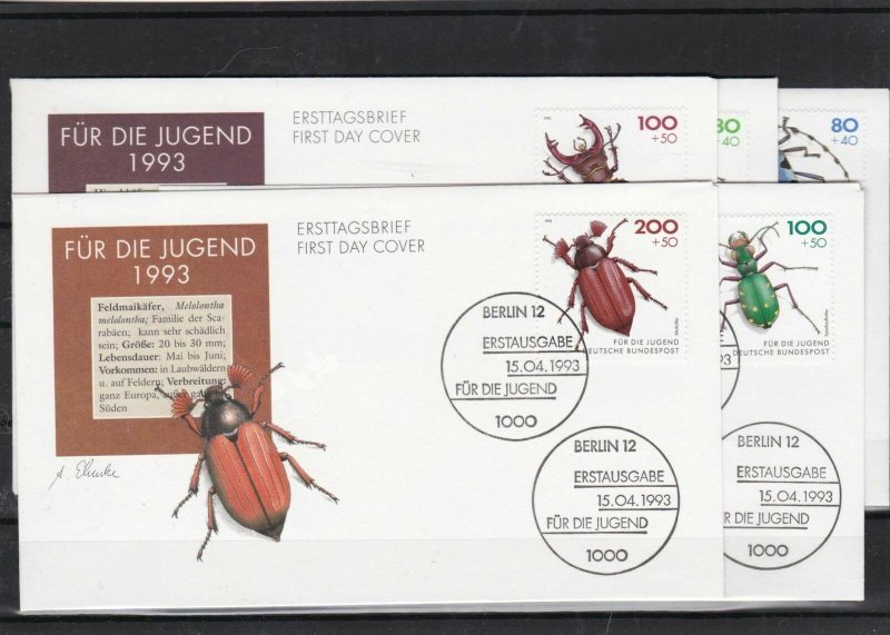 germany 1993 endangered beetles FDC  stamps covers set ref 11715