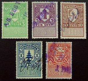 Estonia, 5 different Revenue or Fiscal stamps