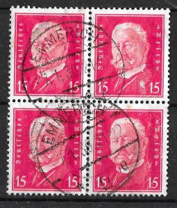 German Reich, President Hindenburg, Stamps,  Used Block 15 Pfg, Emmerich Pmk