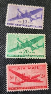 USA Air Mail,  1941-46 prop planes, SCV$3.45