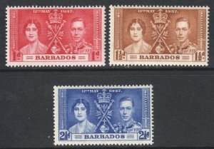 Barbados Scott 190/192 - SG245/247, 1937 Coronation Set MH*