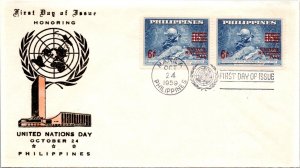 Philippines FDC 1959 - United Nations Day - 2x6c Stamp - Pair - F43514