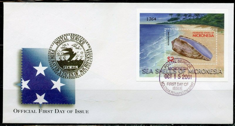 MICRONESIA  2001 SEA SHELLS OF MICRONESIA  SHEET & S/S FIRST DAY COVERS 