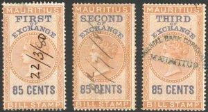 Mauritius BF28 85c Brown and Blue Bill of Exchange Stamps Set of 3 