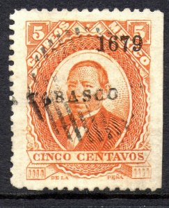 Mexico 1879 Juarez 5¢ Orange 1679 TABASCO Thick Hard Paper VFU MX460