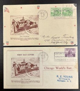 728-729 Two Unknown Cachets 1933 Century of Progress FDC   P-49