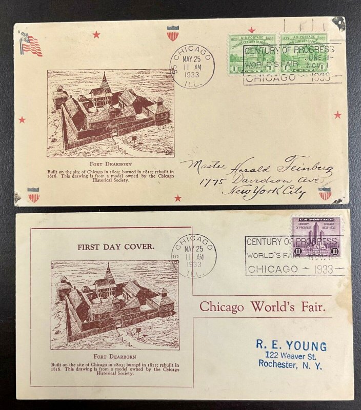 728-729 Two Unknown Cachets 1933 Century of Progress FDC   P-49