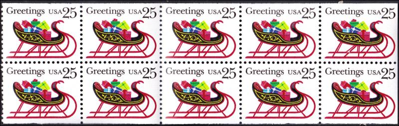 Scott 2429a Christmas Sleigh 1989 Booklet Pane MNH CV $5