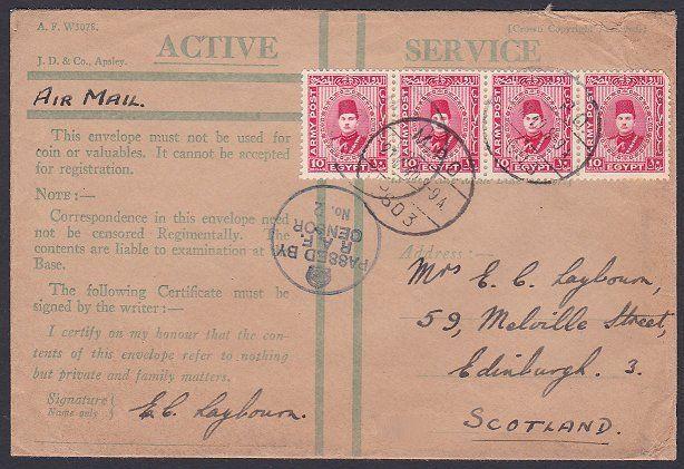 EGYPT 1904 Honour envelope used strip of 4 Army Post 10m RAF Censor........53689