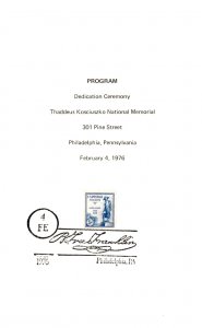 Bicentennial Dedication Program Kosciuszko Memorial #734 Phila Poland 1976
