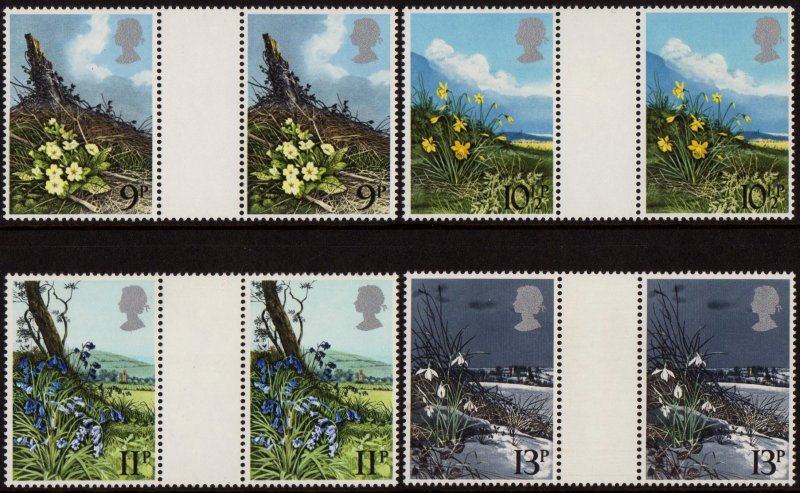 GB GUTTER PAIRS (38) Sg1079-Sg1082 1979, SPRING WILD FLOWERS. Mint (NH)