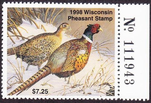 1998 Wisconsin Pheasant Stamp Mint Never Hinged VF