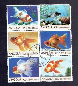 ANGOLA 2000 GOLDFISH BLOCK OF [6] - USED