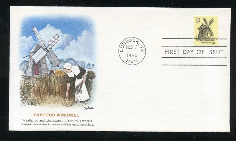 US 1740 Windmills,  Cape Cod UA Fleetwood cachet FDC 