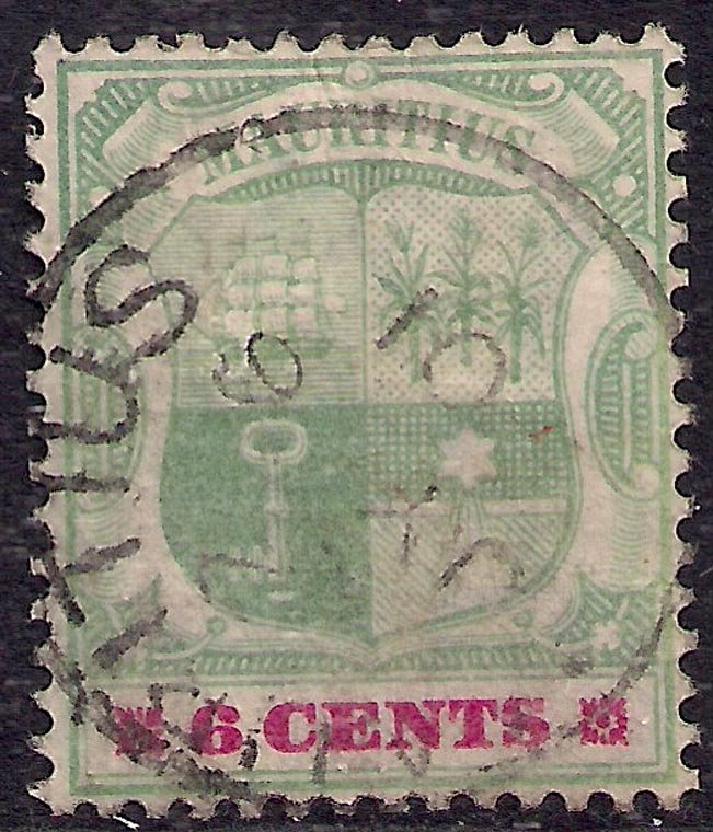 Mauritius 1895 - 99 QV 6ct Green & Rose Red used SG 131 ( F797 )