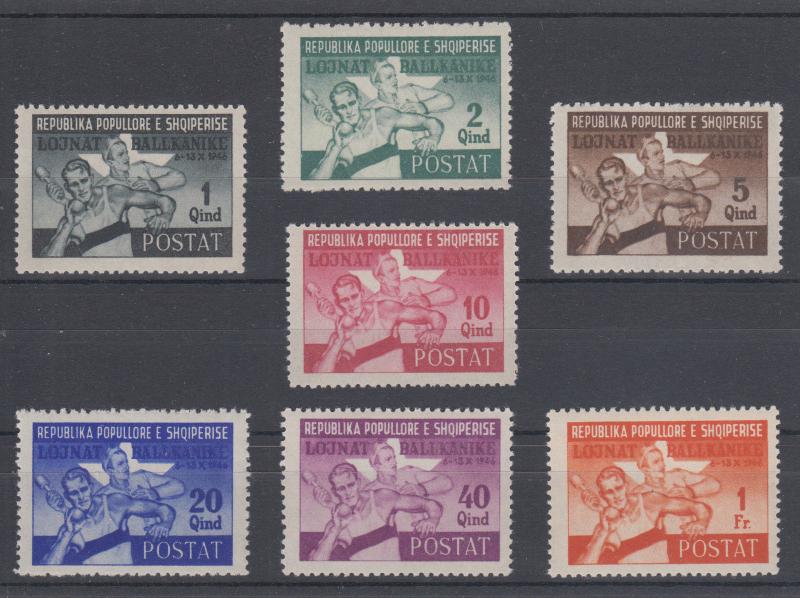 Albania Sc 384-390 MNH. 1946 Balkan Games, complete set, almost VF 