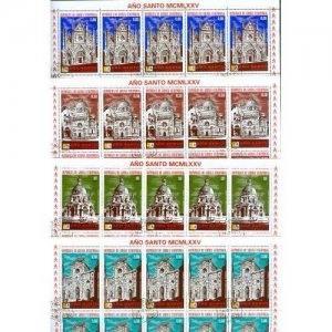 Guinea Equatorial. 1975. 4 Full Sheet. Cancel. Holy Year. Famous Churches.4 Scan