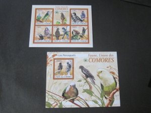 Comoros Islands les perroquets MS Bird set MNH