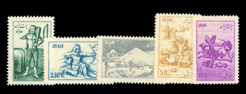 Iran #978-982 Cat$135, 1953 1r-10r, complete set, some slight gum disturbances