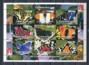 Turkmenistan 1997 sheet of 9 stamps of 100m MNH - Butterflies