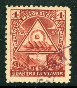 Nicaragua 1898 Coat of Arms 4¢ Original Seebeck Watermarked Scott 101 VFU Z737