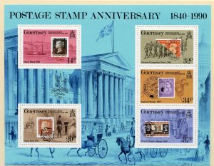 GUERNSEY POSTAGE STAMP ANNIVERSARY SOUVENIR SHEET SCOTT#430b  MINT NH 