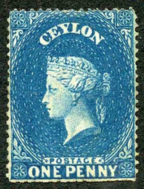 Ceylon SG19a 1d Dull Blue Wmk Star Clean Cut Perf 14 to 15.5 MINT small part gum