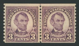 USA 600 - 3 cent Lincoln coil - F/VF Mint nh Paste Up line pair
