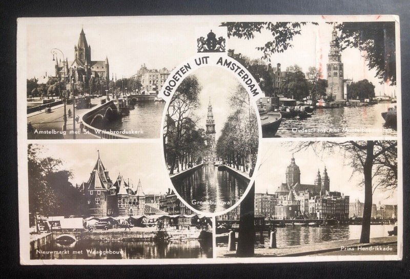 1940s Netherlands Picture Postcard Censored Cover To Hungary Amsterdam Greetings