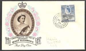 KUT KENYA 1954 QE2 Royal Visit FDC Cover NAIROBI Sc 102