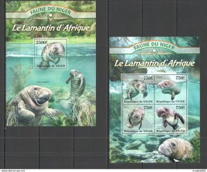 2013 Niger Fish & Marine Life Les Lamantin D'Afrique Kb+Bl ** St2807