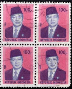 Indonesia Scott 1086 Used President  Suharto stamp block