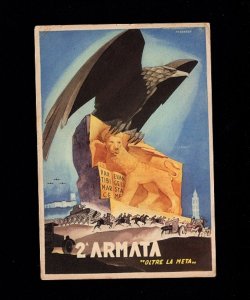 WWII Italy Color 2nd Army Postcard 1941 Eagle Lion Planes Tank Soldiers 5s