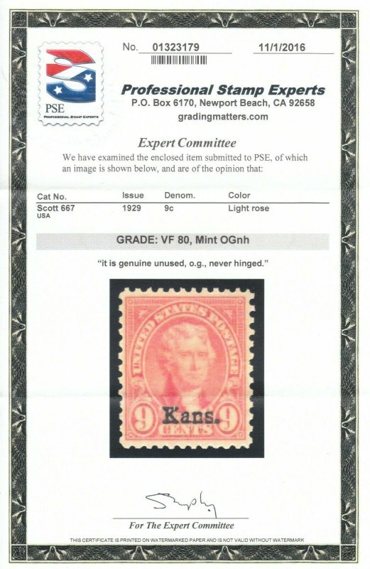 MOstamps - US #667 Mint OG NH Grade 80 with PSE Cert - Lot # MO-1276 SMQ $20