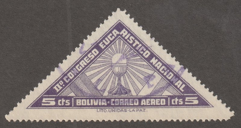 Bolvia stamp, Scott#C72, used, hinged,  violet post mark, triangle, #C72