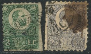 HUNGARY Sc#8, 12 1871-72 3kr, 25 kr Engraved Printing Used Space Fillers