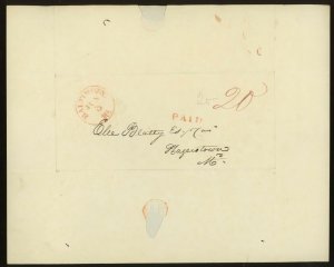 1837 Stampless Cover Baltimore MD ( Red Paid 20 )