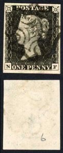 Penny Black (NF) Plate 6 Four Margin SUPERB Black Cross