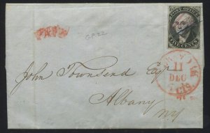 9X1 Washington Postmaster Provisional Used on 1846 Cover NY to Albany LV7002