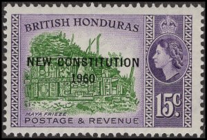 British Honduras 162 - Mint-H - 15c Mayan Frieze (New Const.) (1961) (cv $0.50)