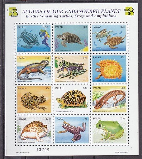 Palau, Scott cat. 495 a-l. Endangered Species sheet. ^