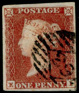 SG10, 1d deep red-brown, FU. Cat £275. LAVENDER TINTED PAPER. 4 MARGINS. EI