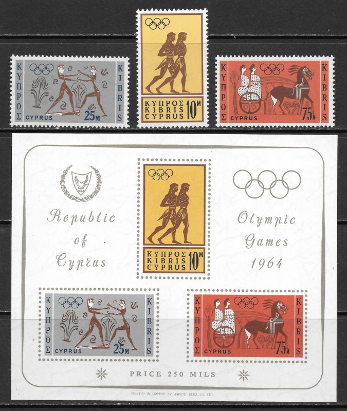 Cyprus Scott 241-43, 243a Unused LHOG - 1964 Tokyo Olympic Games - SCV $9.20